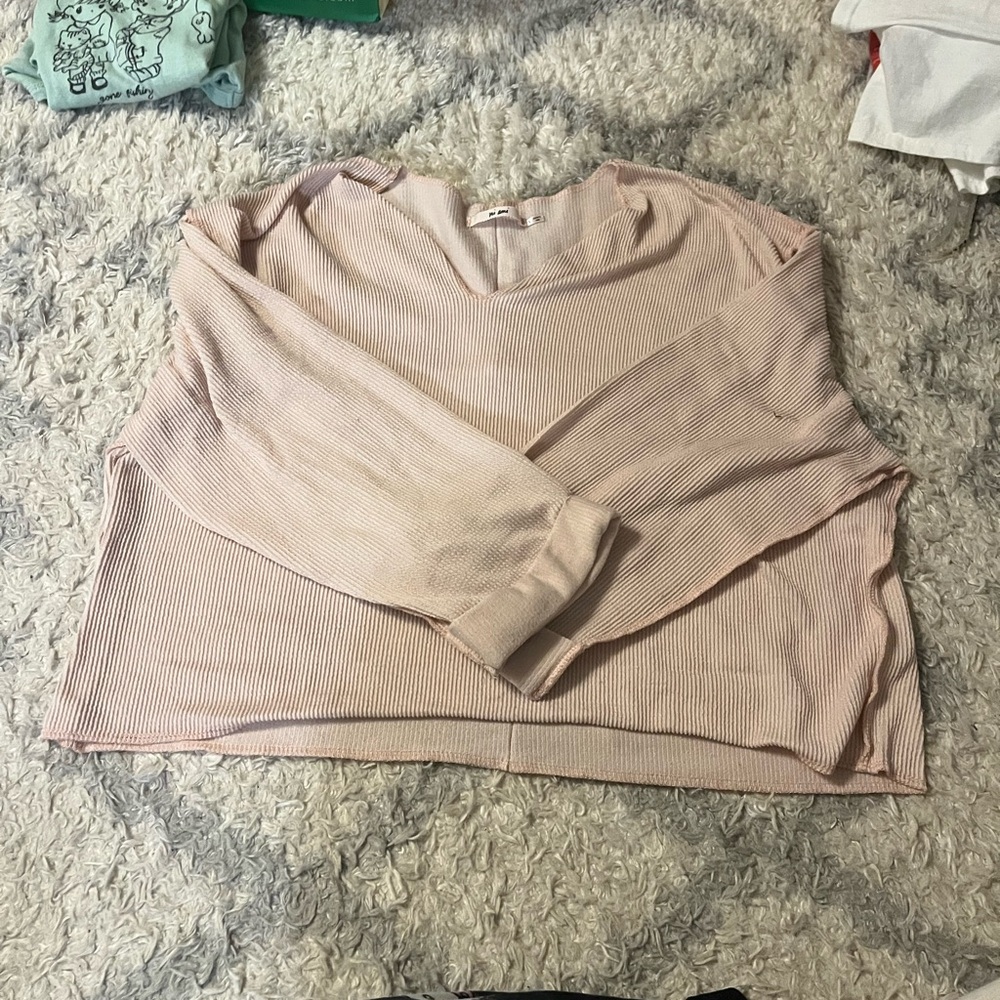 Mi Ami Cute Baby Pink Cuffed Waffle-ish Pullover Sweater